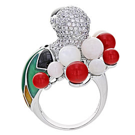 18K White Gold Diamond, Coral Ring Size 7