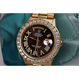 Rolex 36mm Presidential 18kt Gold chocolate Roman Diamond Numeral Dial Diamond Bezel 18038