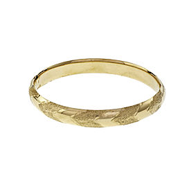 Estate Hinged Bangle Bracelet Shiny & Etched Pattern 14k Gold
