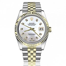 Women's Vintage Rolex 31mm Datejust Two Tone White MOP Mother of Pearl Dial with Diamond Accent