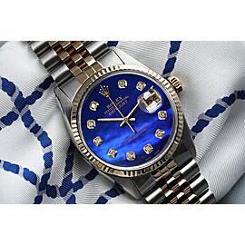 Rolex 36mm Datejust Blue Mother Of Pearl Diamond Dial Two Tone Jubilee Deployment Buckle