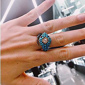 Sterling Silver Turquoise, Diamond, Ruby Ring Size 8