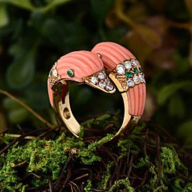Van Cleef & Arpels 18K Yellow Gold Coral, Diamond Ring