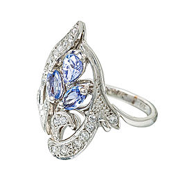 14K White Gold 0.60 Ct Tanzanite 0.30 Ct H SI1 Diamond Ring 5.1 Grams Size 6.25