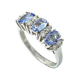 14K White Gold 1.5 Ct Tanzanite 0.24 Ct Diamond Band Ring 3 Grams Size 6.5