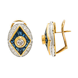 18K Two Tone Yellow Gold Sapphire 1.75 Ct Diamond Earrings 10.6 Grams