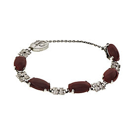 Natural Red Coral Bracelet 14k White Gold GIA Certified