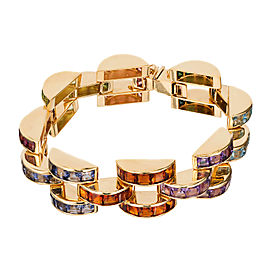 Crescent Link Yellow Gold 32.00ctw Multi-Color Stone Bracelet