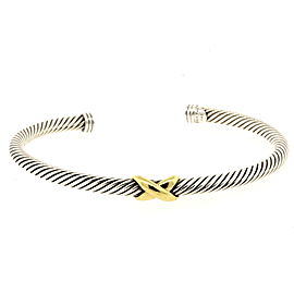 David Yurman Bracelet X Center Station Cuff 18k Gold Sterling Silver 4mm Cable