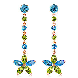 14K Solid Rose Gold Chandelier Earrings with Natural Blue Topaz & Peridots