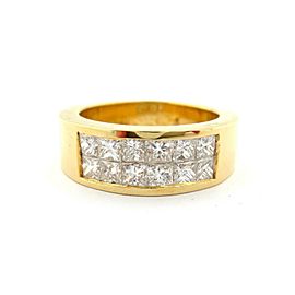 Fine 18Kt Yellow Gold Brilliant Princess Diamond Channel Set Ring Band 1.44Ct