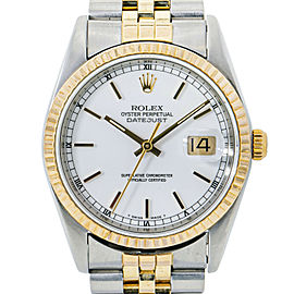Rolex Datejust 16233 18K Two Tone Yellow Gold White Dial Men's 36mm