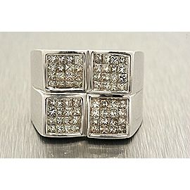 Mens Diamond Ring 14k White Gold 2.24ct Princess Cut Invisible Set sz 10 Large