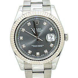 Rolex Datejust 116334 18K Fluted Bezel Rhodium Diamond Dial Box&Paper 41MM