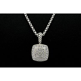 David Yurman Diamond Necklace Pendant Pave Petite Albion Sterling Silver 7mm