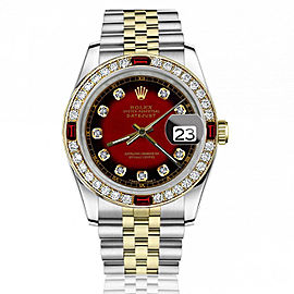 Rolex 36mm Datejust Diamond/Ruby Bezel & Red Vignette Color Dial with Diamond Numbers Jubilee Band