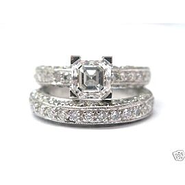 Asscher & Round Diamond Platinum Wedding Set PT950 3.39Ct SIZEABLE GIA