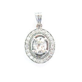 Oval & Round Diamond Halo Pendant 18Kt White Gold