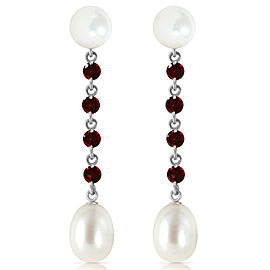 11 CTW 14K Solid White Gold I Feel Safe Garnet Cultured Pearl Earrings