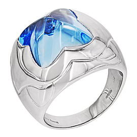 Bulgari Pyramide 18K White Gold with Blue Topaz Floral Ring Size 7