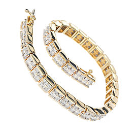 Vintage 14k Yellow Gold Full Cut Diamond Hinged Link Two Row Bracelet