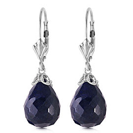 29.6 CTW 14K Solid White Gold Leverback Earrings Briolette Sapphire