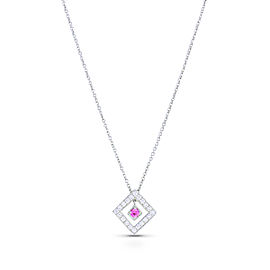 Tiffany & Co. 18K White Gold with 0.10ctw Diamond and Pink Sapphire Necklace