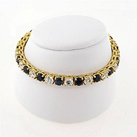 Vintage 18k Yellow Gold Alternating 8.00ctw Diamond and 10.00ctw Deep Blue Sapphire Bracelet