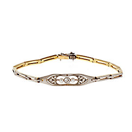 Vintage 18K Yellow Gold Platinum Cultured Pearl Diamond Bracelet
