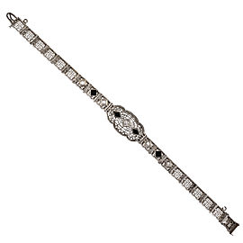 1930 Art Deco Bracelet Onyx Diamond 14k White Gold