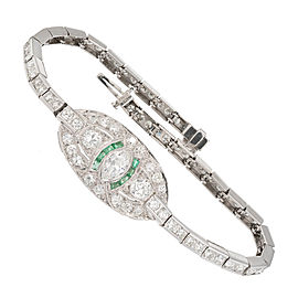 Art Deco Diamond Emerald Platinum Bracelet