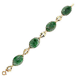14k Yellow Gold Vintage Art Deco Jadeite Jade Bracelet
