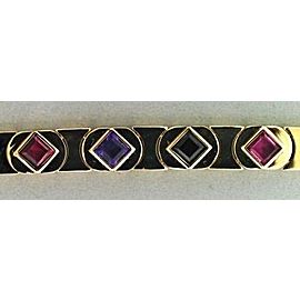 Estate Italian Polished 14k Yellow Gold 6 Multi Stone Crescent Link Bracelet