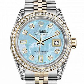 Women's Rolex 31mm Datejust Two Tone Bezel & Lugs Baby Blue MOP Mother Of Pearl 8+2 Dial Hidden Clasp