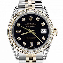 Women's Rolex 31mm Datejust Two Tone Bezel & Lugs Black Color Dial with 8 + 2 Hidden Clasp