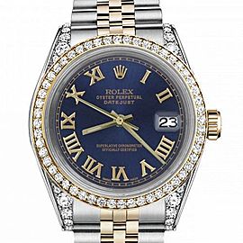Women's Rolex 31mm Datejust Two Tone Bezel & Lugs Blue Color Roman Numeral Dial Hidden Clasp