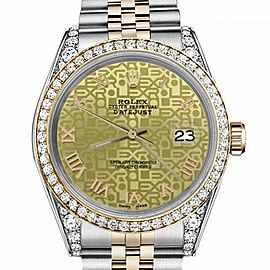 Women's Rolex 31mm Datejust Two Tone Bezel & Lugs Champagne Gold Jubilee Roman Numeral Dial Hidden Clasp