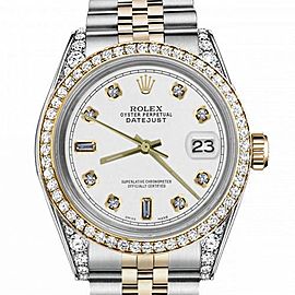 Women's Rolex 31mm Datejust Two Tone Bezel & Lugs White Color Dial with 8+2 Accent RRT Hidden Clasp