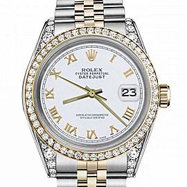 Women's Rolex 31mm Datejust Two Tone Bezel & Lugs White Roman Numeral Dial Hidden Clasp