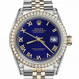 Women's Rolex 31mm Datejust Two Tone Bezel & Lugs Blue Color Roman Numeral Dial Hidden Clasp