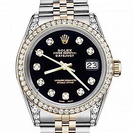 Men's Rolex 36mm Datejust Two Tone Bezel & Lugs Black Color Dial Hidden Clasp