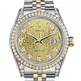 Men's Rolex 36mm Datejust Two Tone Bezel & Lugs Dial with Champagne Gold Jubilee Metal Plate Hidden Clasp