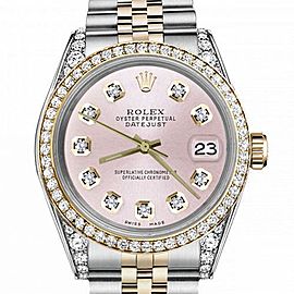 Men's Rolex 36mm Datejust Two Tone Bezel & Lugs Metallic Pink Dial Hidden Clasp
