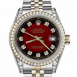 Men's Rolex 36mm Datejust Two Tone Bezel & Lugs Red Vignette Color Dial with Accent RT Hidden Clasp