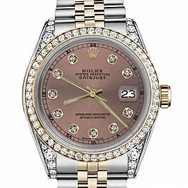 Men's Rolex 36mm Datejust Two Tone Bezel & Lugs Salmon Color Dial with Accent RT Hidden Clasp