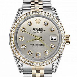 Men's Rolex 36mm Datejust Two Tone Bezel & Lugs Silver Color Dial Hidden Clasp