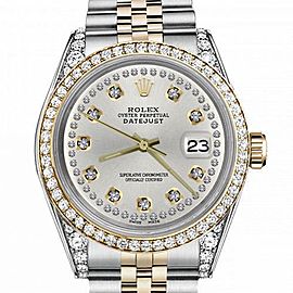 Men's Rolex 36mm Datejust Two Tone Bezel & Lugs Silver Color String Accent Dial Hidden Clasp