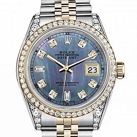 Men's Rolex 36mm Datejust Two Tone Bezel & Lugs Tahitian MOP Mother of Pearl 8 + 2 Dial RT Hidden Clasp