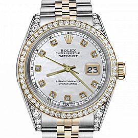 Men's Rolex 36mm Datejust Two Tone Bezel & Lugs White MOP Dial with Accent Hidden Clasp