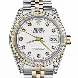 Men's Rolex 36mm Datejust Two Tone Bezel & Lugs White Color Dial with Accent RRT Hidden Clasp